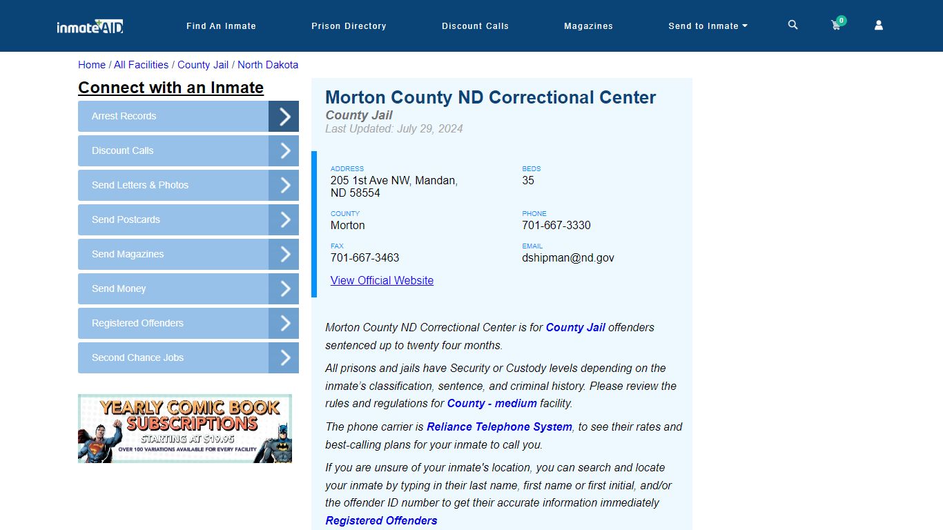 Morton County ND Correctional Center - Inmate Locator